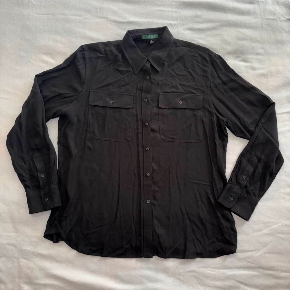 Lauren Ralph Lauren Black Button Down Shirt Long Sleeve Women's XL Minimalist